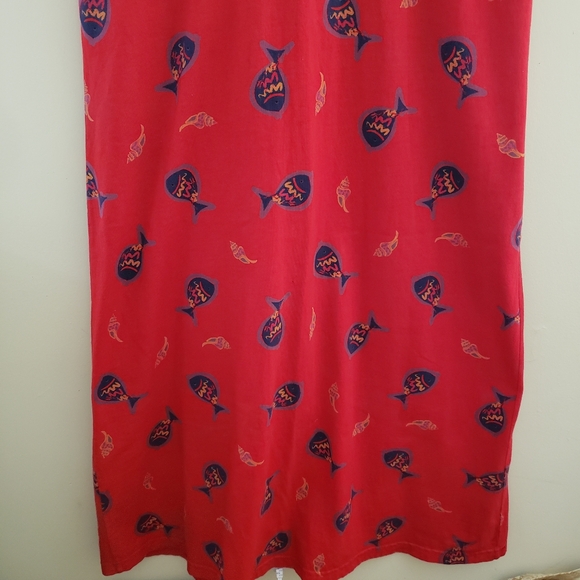 Vintage Zip Code Red Fish Print Cotton Dress - Picture 10 of 11
